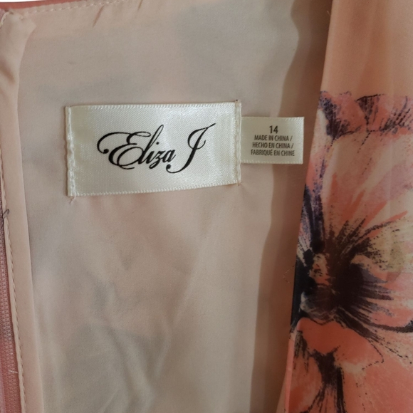 NWT Eliza J Size 14 Peach Floral High Low Faux Wrap Ruffle Tie Waist Maxi Dress - Picture 4 of 5